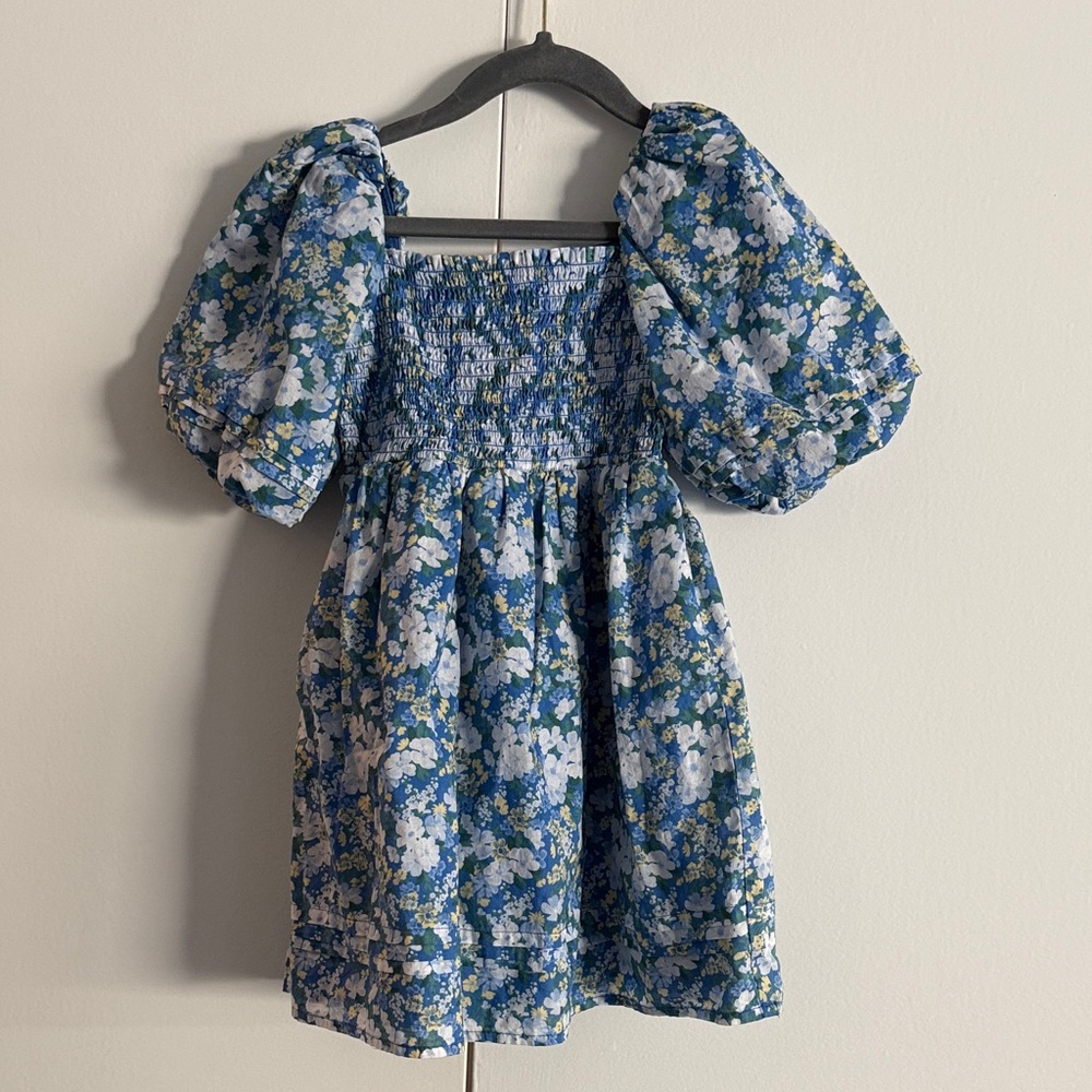Janie and Jack Blue Floral Puff Sleeve Dress